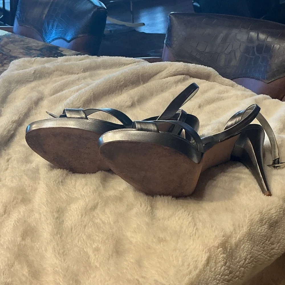 Via Spiga Metallic Silver Strappy Heels - Picture 4 of 4